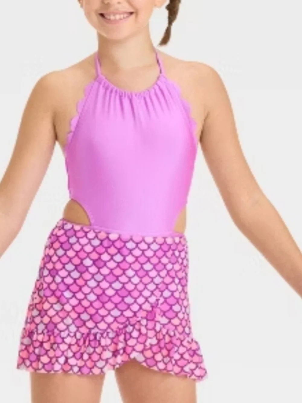 Girls' Mermaid Paradise Scalloped One Piece Swimsuit SET Cat & Jack Purple XL(14